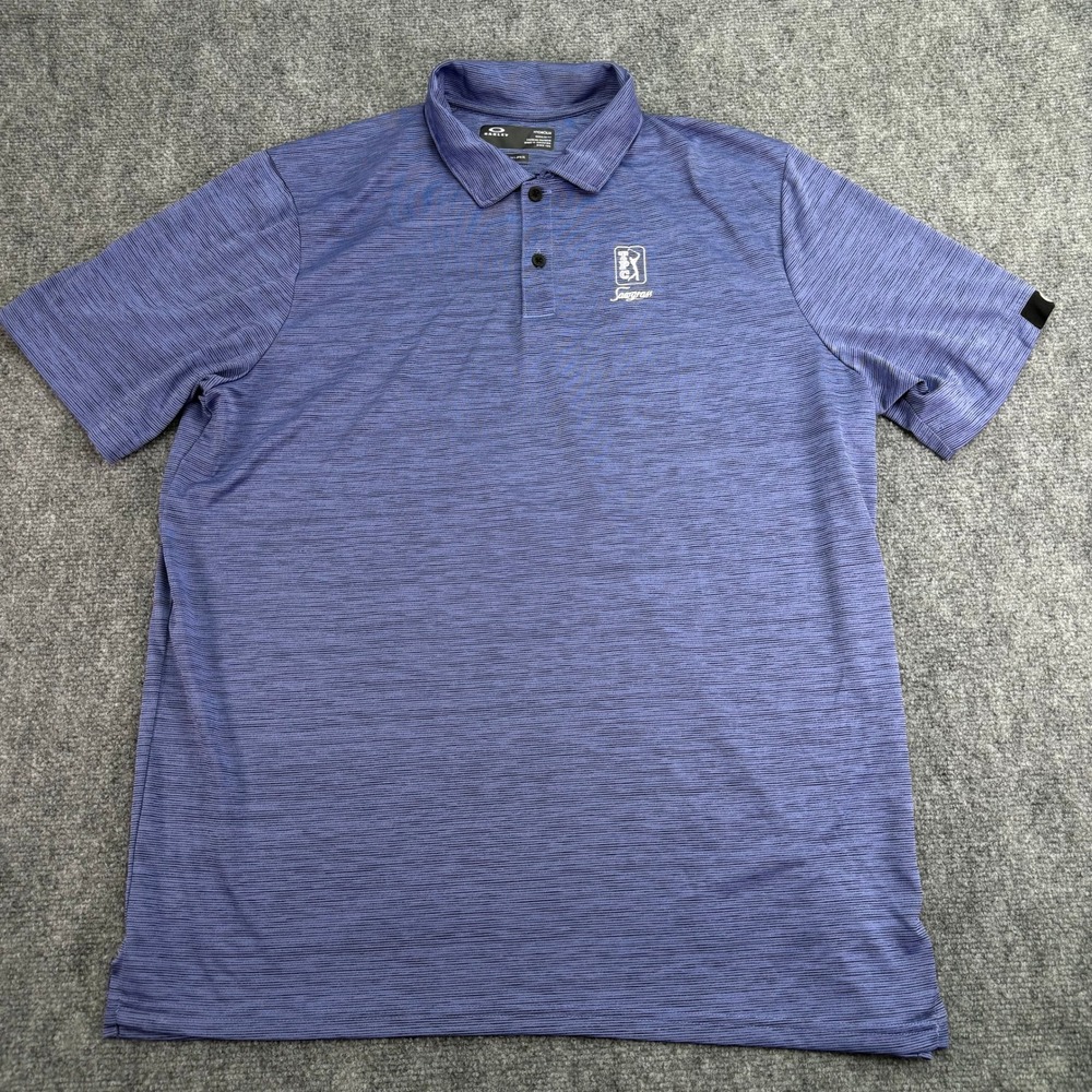Oakley Polo Shirt Mens‎ Large Purple Stripe Hydrolix Reg Fit TPC Sawgrass Golf - Picture 4 of 10